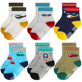 Utensilsto 6 Pairs of Stopper Socks Children's Cotton Non-Slip Socks with Cartoon ABS Socks for 1-3 Years Boys Girls, multicoloured, 1 -3 years