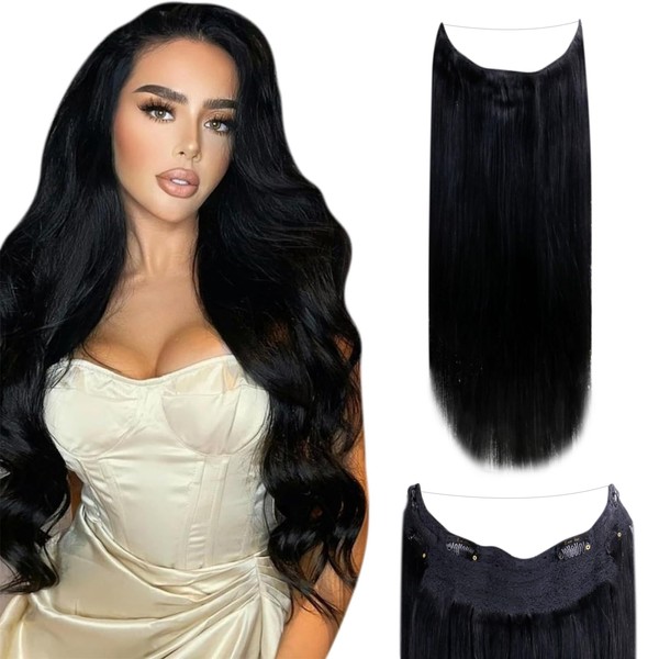 LaaVoo Invisible Wire Hair Extensions Black Wire Extensions Real Hair