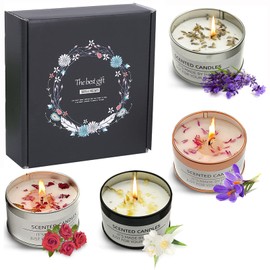 Juego de 4 Velas Aromaticas Decorativas, Cera de Soja 100% Pura, Velas Aromáticas de Flores Secas, Alivio del Estrés, Regalo Ideal para El día de la Madre, Navidad, Cumpleaños, día de San Valentín, Boda, Bueno para Meditación, Budismo, Yoga (B)