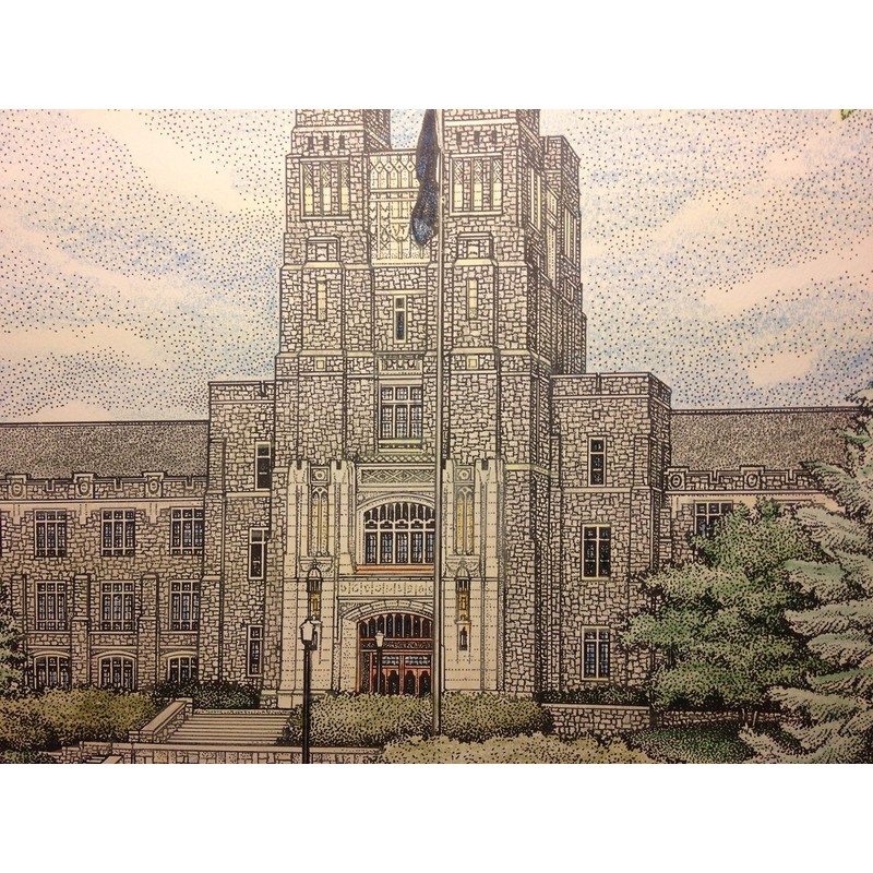 Virginia Tech Burruss Hall 11x14 Print from pen & ink