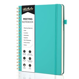 WEMATE Simplified Meeting Notebook for Work with Action Items 200 Pages, Office Supplies for Note Taking, Keep Agenda Organized, PU Leather Meeting Notes Notebook for Work (10" × 7") - Green