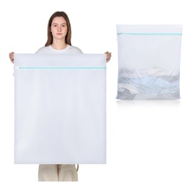 OTraki Large Laundry Net 70 x 90 cm Extra Large White Wet Bag with Zip for Washing Machine, Travel Laundry Bags Net Reusable Laundry Bag for Washing Machine, Laundry Bag for Laundry, Coats, Before