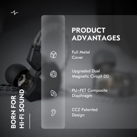 CCZ DC02 IEM Kopfhörer, USB-C 4Cores 4N OFC Gaming-Ohrhörer mit Mikrofon, 10 mm DD Dual-Magnetschaltung, PU- und PET-Verbundmembran, DJ-Kopfhörer, tiefe Bass-In-Ear-Monitore für Musiker