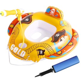 Flotador de Piscina para niño, Círculo de nadador con Asiento Flotante, Flotador para niños Pequeños, Anillo de asiento de natación, Bomba Manual Incluida, Playa, Parque Acuático, Piscina (Amarillo)