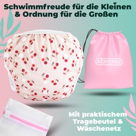 KIDVERSE Baby Swim Nappy, 0-3 Years, Skin-Friendly Swim Nappies, Reusable & Absorbent, Baby Swim Nappy Including Carry Bag & Laundry Net, Size Adjustable Swim Nappies Baby