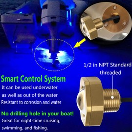 Kingshowstar Standard 1/2in NPT Boat Drain Plug Light IP68 Waterproof RGBW Underwater Boat Trailer Light with APP RF Remote Control for Fishing Swimming Divinng, Anti-corrosion,Smart Cooling System