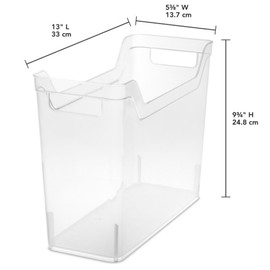 Sterilite Narrow Shelf Bin Organizing Plastic Container, Home Kitchen or Office Storage Tote, Open Top Basket with Handles, 6 Pack, Clear