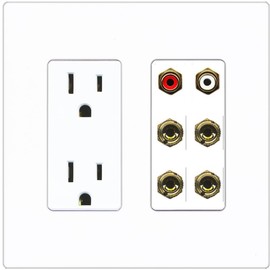 RiteAV 4 Banana (2 Speaker) Binding Post Wall Plate with 2 RCA Jacks (Red+White) - Outlet [Screwless White]