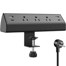 Desk Clamp Power Strip,40W Fast Charging Station,Desktop Mount Surge Protector,2 PD 20W USB C Ports,3 Outlets for Home,Office,Fit 1.9" Tabletop Edge (Black, 3 Outlets & 4 USB Ports & 15 FT Cable)