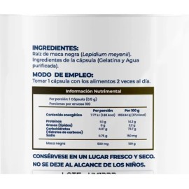 Maca Negra 500mg - Pack 2 Frascos 100 Cápsulas C/u Sin Sabor