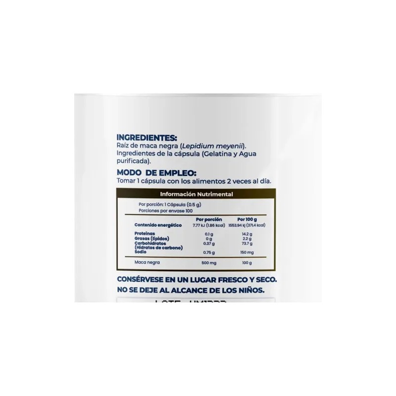 Maca Negra 500mg - Pack 2 Frascos 100 Cápsulas C/u