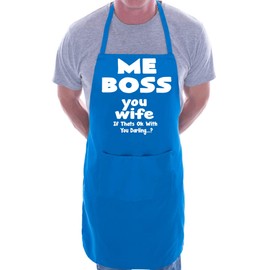 Print4U Me Boss You Wife BBQ Cooking Funny Novelty Apron Blue