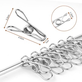 Vicloon Clothes Pegs Chip Clips, 38 Pcs Stainless Steel Clip Pin, 4.5CM Strong-Grip Metal Laundry Clips for Washing Line, Clothes Sock Hanger, Kitchen, Office