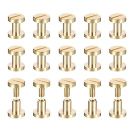 sourcing map 30Pack Brass Chicago Screws, 6x8mm Flat Head Screw Back Binding Post Nail Stud Rivets Fastener for DIY Leather Craft Belt Strap
