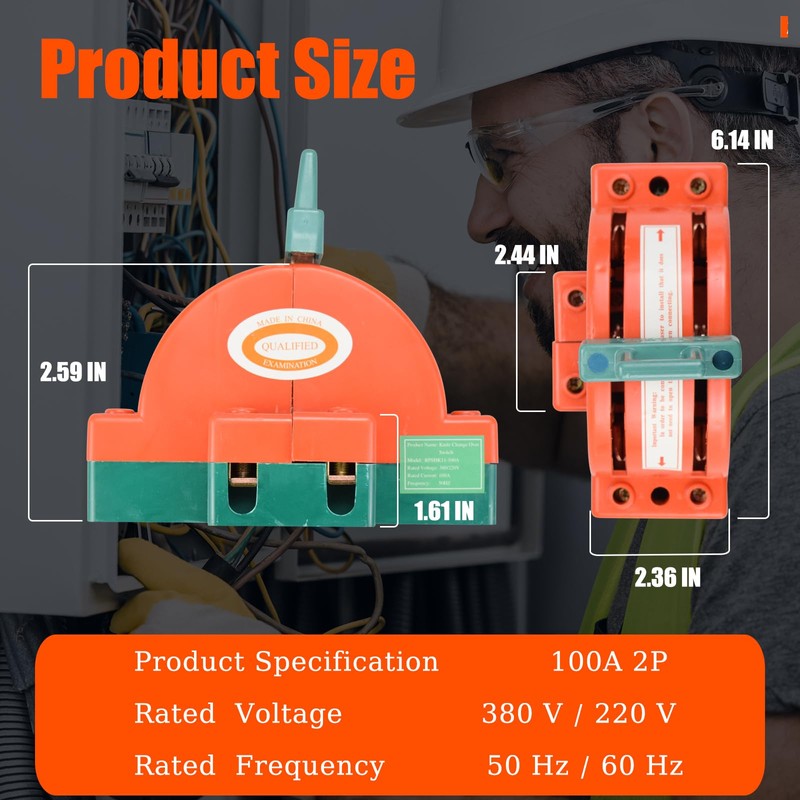 Disconnect Knife Switch Double Throw 100A 220V 2 Pole Safety