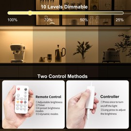 WOBANE Under Cabinet Lighting Kit, 9.8ft COB Light Strip with 24W Adapter,RF Remote,Super Bright Daylight for Kitchen Cabinet,Under Desk,Counter Lighting,4000K Natural White,1500 Lumen,Dimmable