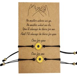 Molyorch Sunflower Bracelet, Sunflower Bracelet, Handmade Braided Jewellery for Best Friends Couple, Pack of 2, Zinc