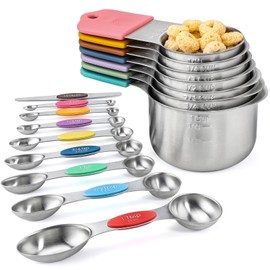 Magnetic Measuring Cups and Spoons Set of 16 Includes Stainless Steel Magnetic Measuring Cup Double Sided Magnetic Measuring Spoons with 1 Leveler for Dry and Liquid Ingredients
