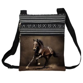 LiuenMgg Horse Messenger Bag Small Ethnic Pattern Printed Adjustable Strap Crossbody Zipper Pouch War Horse Phone Organizer Wallet Cute Shoulder Handbag for Horse Lovers Women