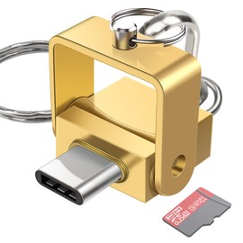 Micro SD Card Reader, BorlterClamp USB C SD Card Reader, USB C to Micro SD/TF Memory Card Reader Adapter, Compatible with MacBook, Laptops, Galaxy Phones and More (Gold)