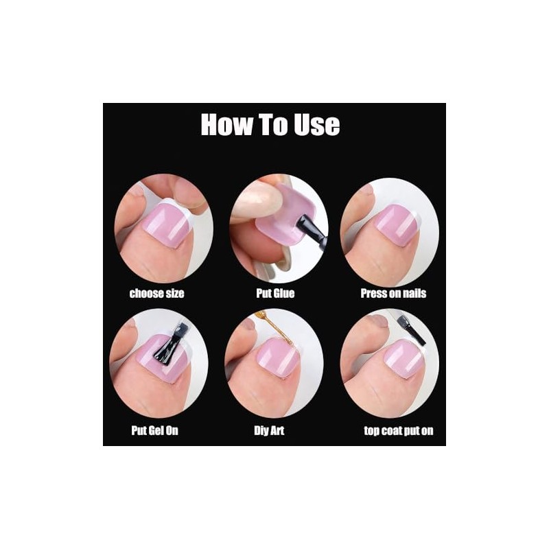 Puntas para uñas de los pies cortas y cuadradas, 12