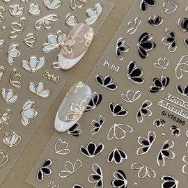 EEUOPQ Nail Stickers, Flower Nail Art Stickers, Gold, Set of 3 Colors, Flower Petals, Nail Stickers, Just Stick, Cute, Gel Nails, DIY Decoration