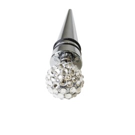 Wine Stopper, Glass Rhinestones, Stainless Steel, Rubber Seal, Satin-Lined Gift Box, For Sustainable Wine Lovers, Silver, 3.5", Sold Individually