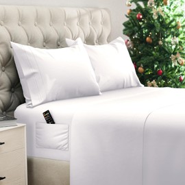 DREAMCARE Queen Sheet Set – 4 pcs Cooling Sheets – up to 21” Extra Deep Pocket Queen Sheets – Hotel Luxury Sheets & Pillowcases – Superior Softness 100% Fine Microfiber with Side Pocket – White