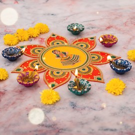 Earthen Diya Clay Terracotta Diwali Tealight Holder for Pooja Deepak Decoration Diva Deepam Decorative Lighting Accessories New Traditional Indian Festival Décor (Flower Shape-Set of 6)