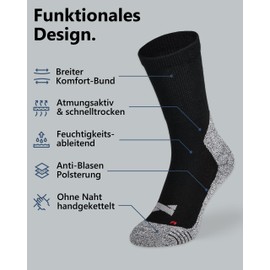 mehrstrumpf Hiking Socks 2/4/8 Pairs Outdoor Hiking Trekking Anti-Bubble Padding Women & Men All Weather, 2 Pairs (Multi-Black)