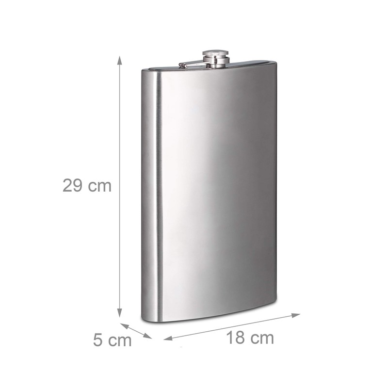 Relaxdays Flachmann XXL aus Edelstahl, Riesen Flachmann mit 1,8l Fassungsvolumen,