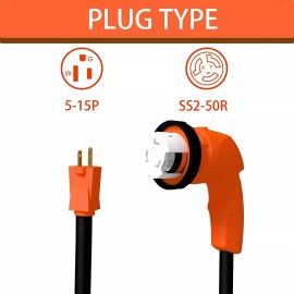 epicord 15 Amp Male to 50 Amp Female RV Power Adapter Cord With Twist Lock USA