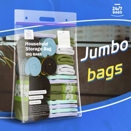 9 XXX-Large Plastic Storage Bags, 20 Gallons, Zero BPA, Double Zipper Seal, 3 Mils Thick, Double Layer Carry Handle, 24"x32"x7", Moving, Seasonal, Travel