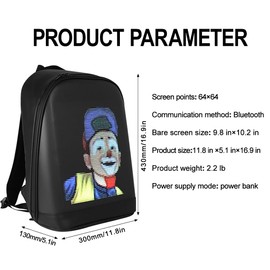 YOLOLAND LED Color Screen Customizable photo/icon Backpack,Water-Resistant Travel Bag with USB Port and Comfortable Padding