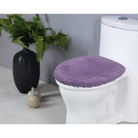 Home Weavers Double Ruffle Collection 100% Cotton Bathroom Rugs Set, Washable Rug, Extra Soft and Absorbent bath Rug, Kitchen Mat, BathMat Set, Bath Floor Mat NonSlip, 18"x18" Toilet Lid Cover, Purple