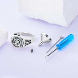 PROESS Memento Mori Urn Ring for Ashes 925 Sterling Silver Skull Cremation Ring Memento Mori Rings Jewellery Gift for Men and Women (Size 9), Sterling Silver