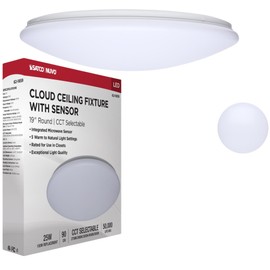 Satco 62-1859 19" LED Cloud Flush Mount with Motion Sensor, 25W, 5CCT (2700K-5000K), 120V, 2527-2732 Lumens, Round, White Finish, Damp Rated, Auto-On Detection