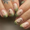 Green French Tip Press on Nails Medium Short Fake Nails