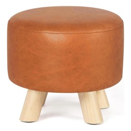 Homebeez Round Ottoman Stool Faux Leather Foot Foot Foot Sto