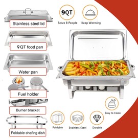 Chafing Dishes for Buffet 4 Pack 9 Quart Stainless Steel Chafer Buffet Servers and Warmers Set with Folding Frame for Weddings Parties Banquets Catering Events