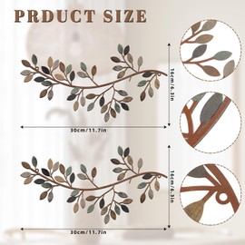 Hotop 2 Pieces Metal Tree Leaf Wall Decor Vine Olive Branch Leaf Wall Art Wrought Iron Scroll Sculptures Above the Bed, Living Room, Outdoor Decoration (Classic Color,Classic Style)