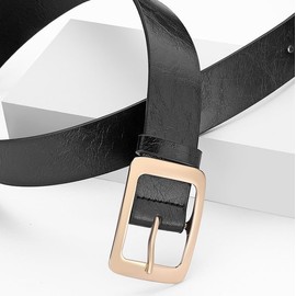 CT COTIM COYIN Women's Leather Belt with Gold Pin Buckle, Casual Waist Belt for Jeans, Pants, Black