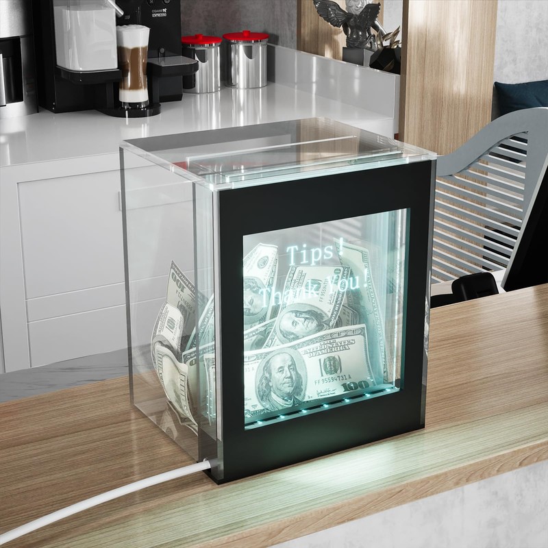 Kuabiz Lighted Up Tip Jar for Money with Lock and