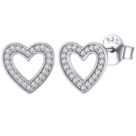 ChicSilver Heart Earrings for Women 925 Sterling Silver Cubic Zirconia Small Stud Earrings Hypoallergenic Dainty Tiny CZ Ear Studs