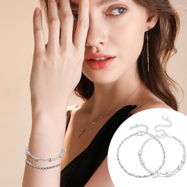 Pulsera de Perlas Mariposa, Pulsera Water Wave, Pulsera de Plata 925 para Mujer, Apilable y Ponible, Cumpleaños Pulsera Joyeria Accesorios Ajustable en Capas para Novia, Amiga y Mama