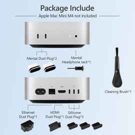 AILOVETECK Dust Plug Cover Kit for Mac Mini M4/M4 pro, USB C Port Cover with Cleaning Brush, for Mac Mini M4 Accessories