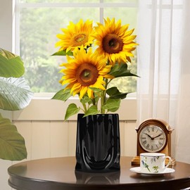 bssmmai Vases Made of Black Ceramic, Small Vase 18 cm for Modern Living Room Decoration, Flower Vase for Tulips, Ceramic Vase, Rustic Table Decoration, Black