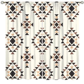 YCness Tribal Geometric Pattern Window Curtains, Southwestern Style Aztec Window Treatments for Living Room Bedroom Decor, Rustic Western Native American Drapes 2 Panel Sets,55x63 Inch