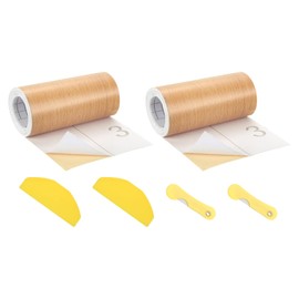 uxcell 2 Roll Wood Grain Tape, 4.72" x33 Ft Realistic Textured Repair Tape Self Adhesive Wood Textured Patch with Tool for Floor Wall Door Table Cabinets Furniture Home Decor(Orange)