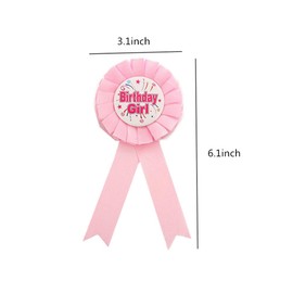 Birthday Girl Award Ribbon, Pink Satin Fabric Birthday Girl Tinplate Badge Brooch, Happy Birthday Princess Party Button Pins for Party Favors and Baby Shower Party Decoration (2 Pack)